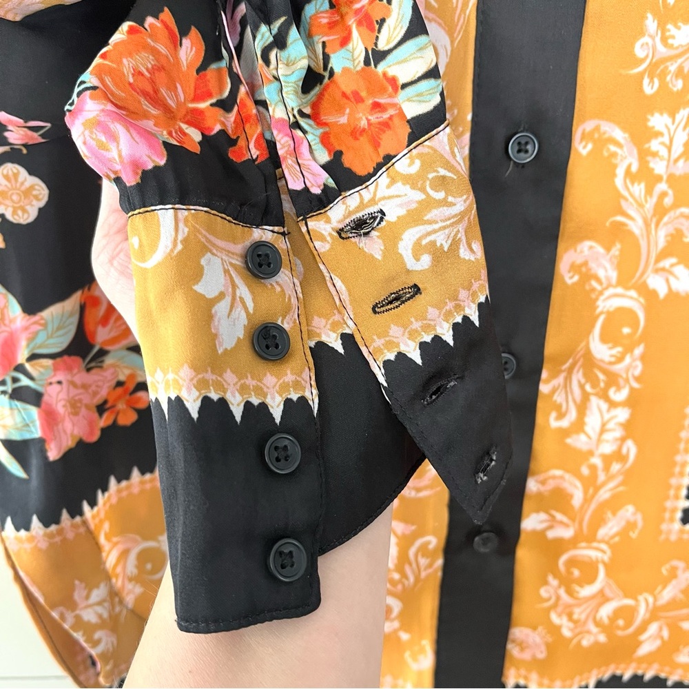 Free People Black and Marigold Floral Button-Down Shirt Boho Southwestern XS - Picture 4 of 8